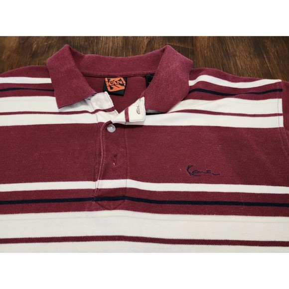 Kani Men's size 2XL Red & White Striped Polo button up Short Sleeve shirt - Picture 3 of 8